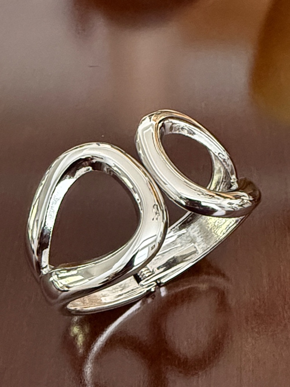 Silver-Tone Open Oval Hindge Cuff Bracelet